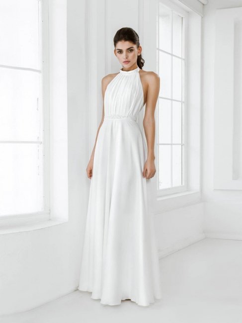 Белое простое свадебное платье в греческом стиле